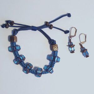 New, unique, Hand Beaded Blue Czech Glass & Copper Bracelet .